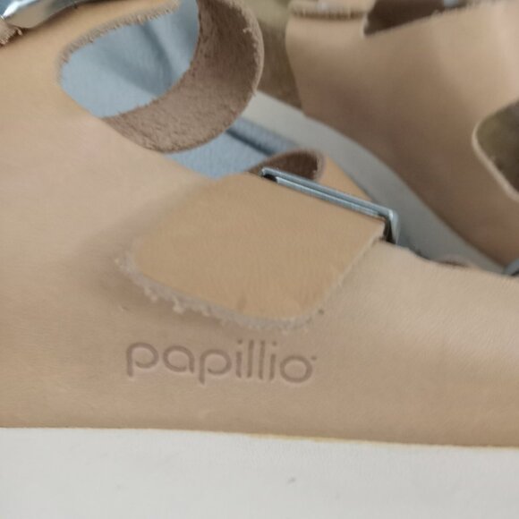 PAPILLIO by BIRKENSTOCK Beige LEATHER Ankle Strap ARIZONA PLATFORM SANDALS eu 41 - Picture 12 of 16